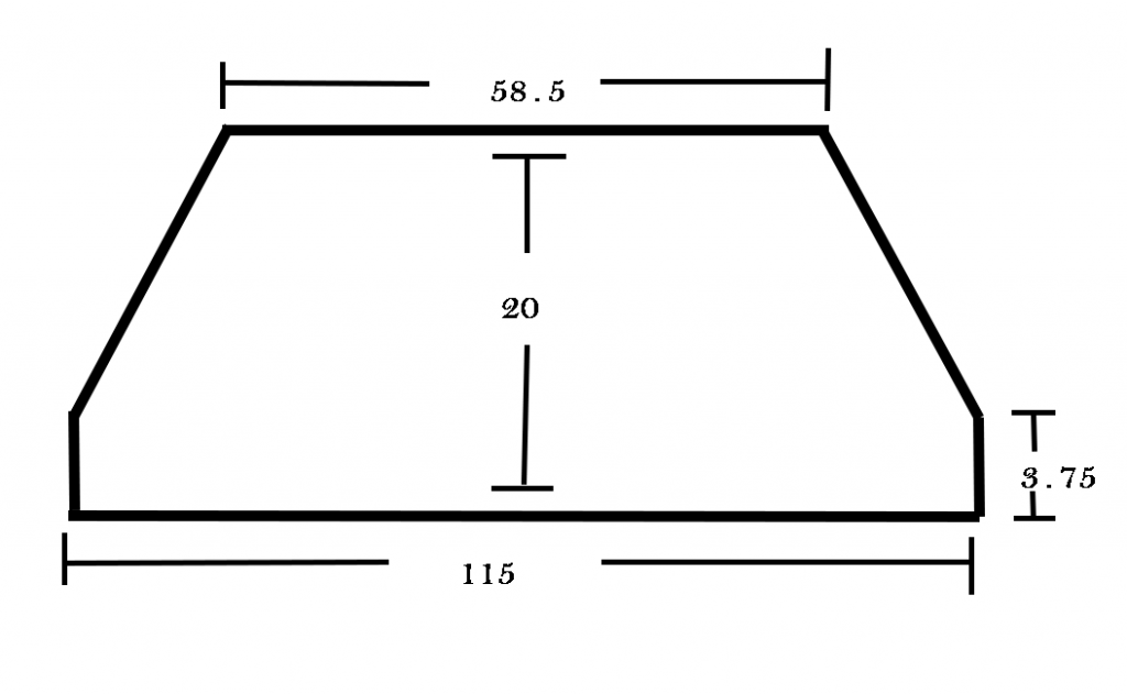 2″ Height x 20″ Width x 115″ Length 58.5″ Top Cut 3.75″ Bump MDF ...